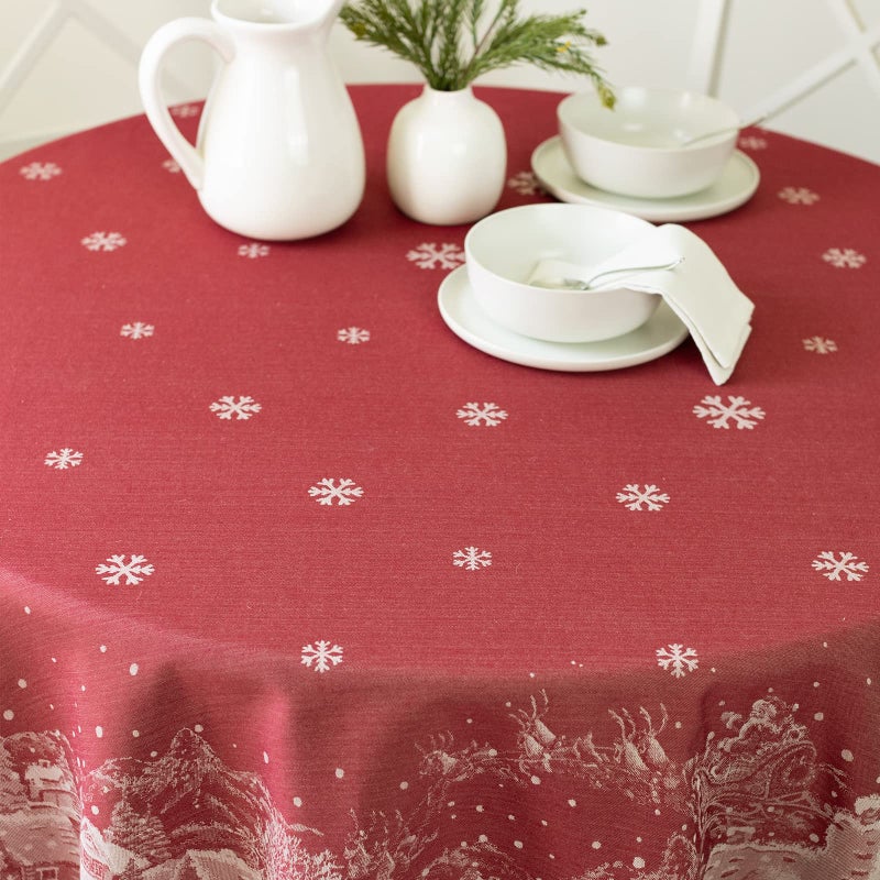 Benson Mills Engineered Jacquard Heavyweight Fabric Table Cloth, Holiday, Winter, and Christmas Tablecloth (Christmas Story, 70" Round) - Image 3